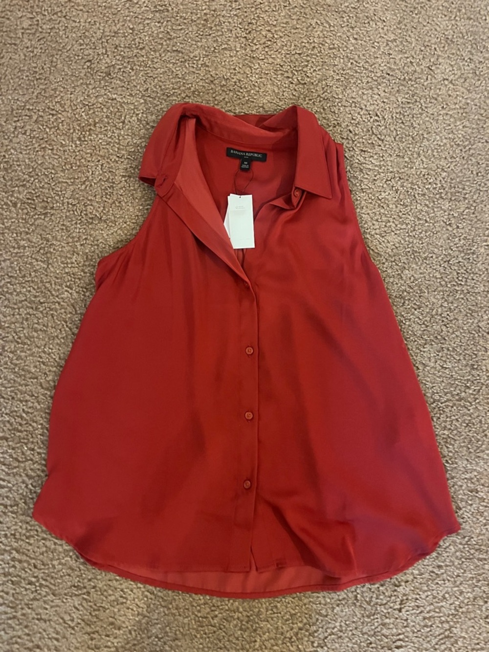 Banana Republic NWT Sleeveless Button Down Blouse Brick Red Rust Collar Swing M